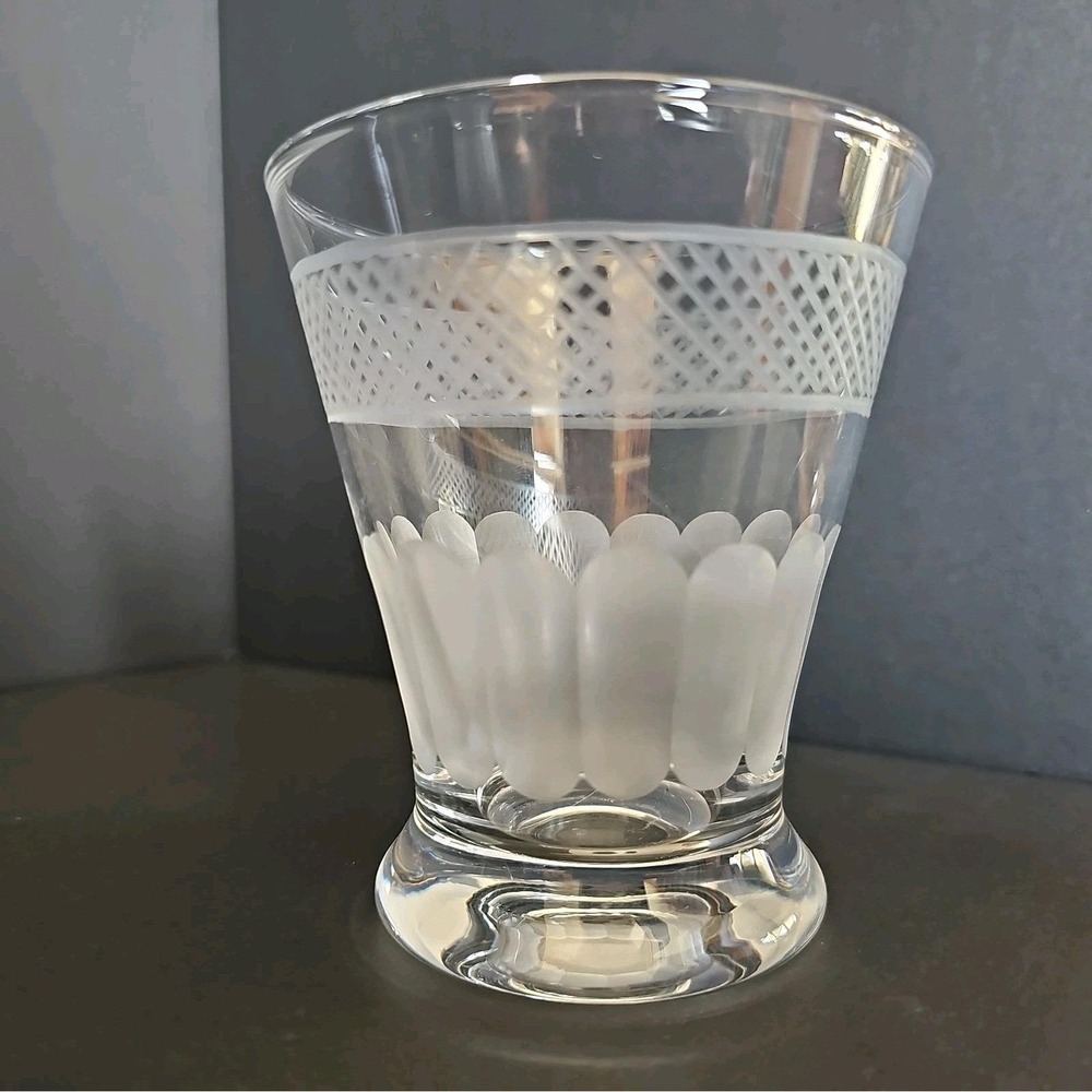 Set of 5 Etched Frosted Glass Tumblers Mixed Patterns Flared Foot 4.5 Inch - Picture 10 of 12